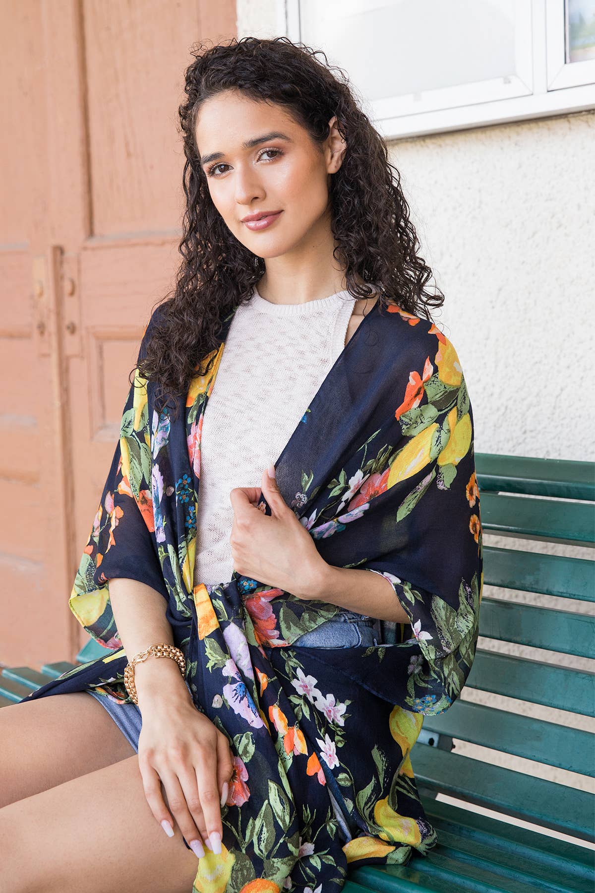 SAACHI - Citrus Garden Kimono: Navy