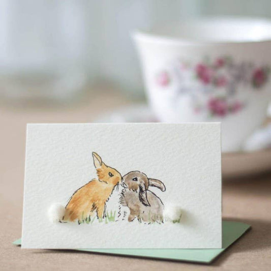 Papersheep UK - Rabbits Kissing Love Mini Card with Wool | 3D Greeting Card