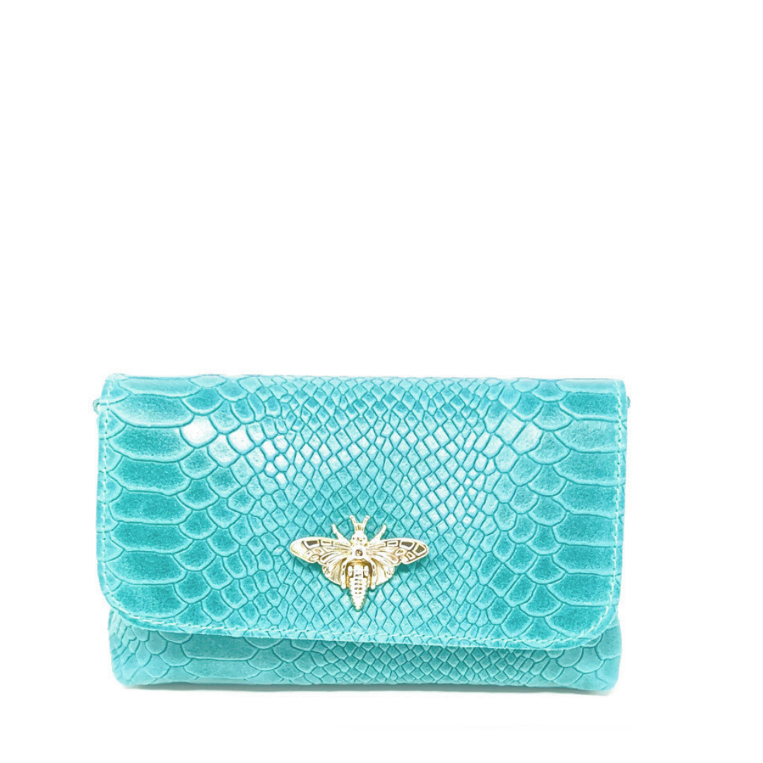 German Fuentes Handbags - GF1184  GENUINE ITALIAN LEATHER BUTTERFLY CROSSBODY BAG: DENIM BLUE