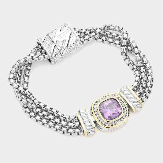 Sensibling Corp. - Square CZ Stone Magnetic Bracelet: Lavender