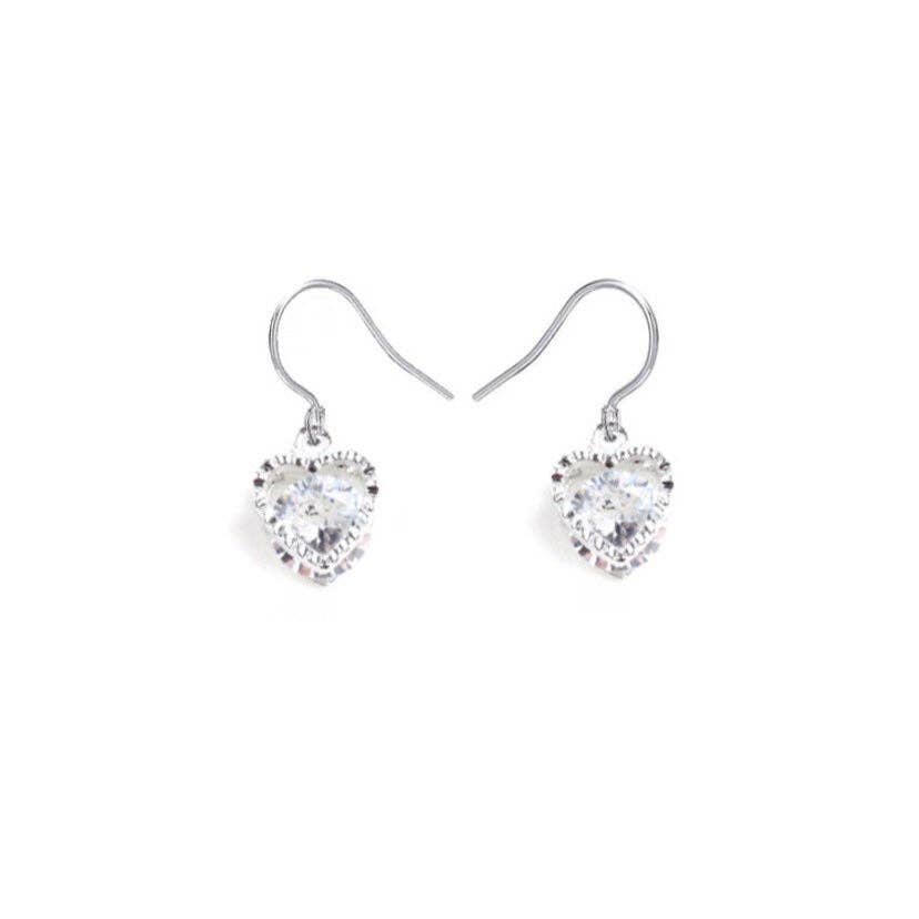 Haengseongworkshop - Silver Dangle Ear Wire Love Heart Mini Alloy Cubic Zirconia Charms Platinum Tone Dangle Pendant 10mm