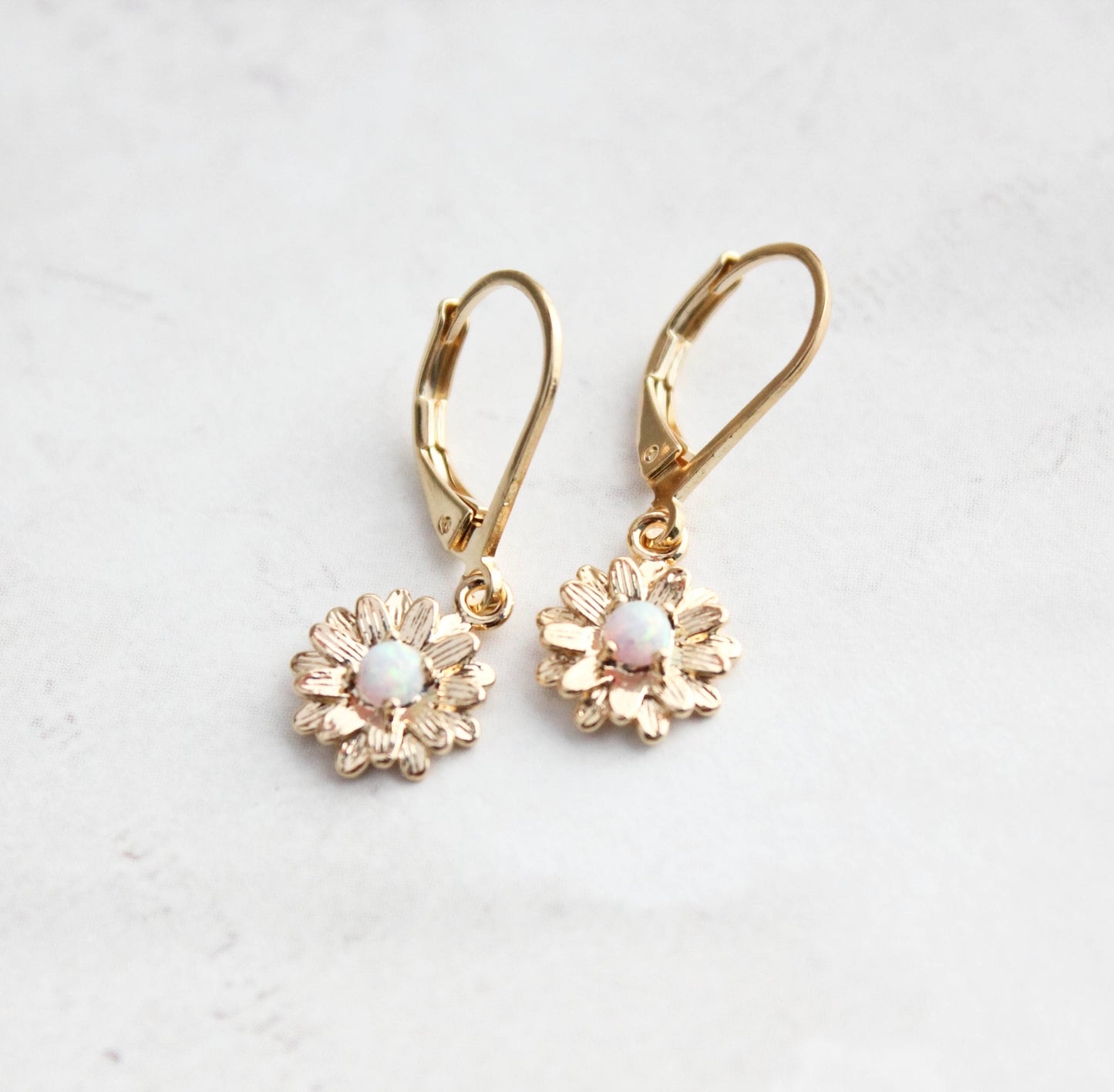 A Pocket of Posies - Little Daisy Earrings - Glossy Gold and Opal Glass