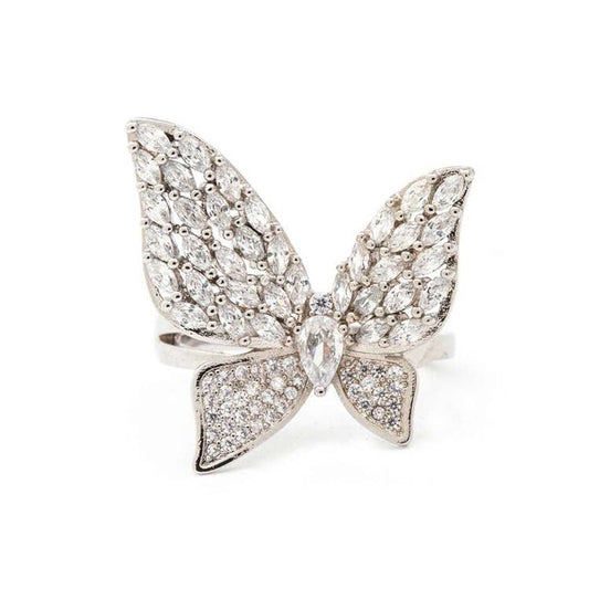 Artini Accessories - Cubic Zirconia Iconic Butterfly Ring: Silver/Clear