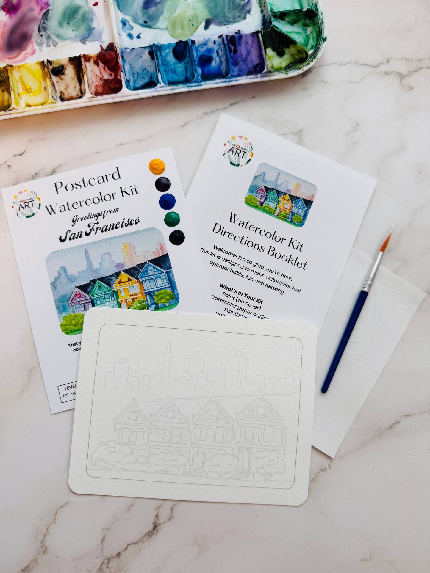 Landa Ruen Art - San Francisco Painted Ladies Watercolor Postcard Kit