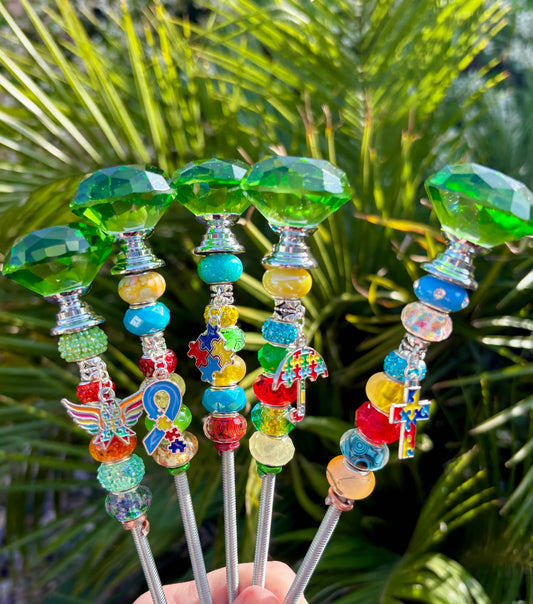 Sea of Bliss Shop - Autism Awareness Fairy Garden Plant Stakes: 13 inch / Green