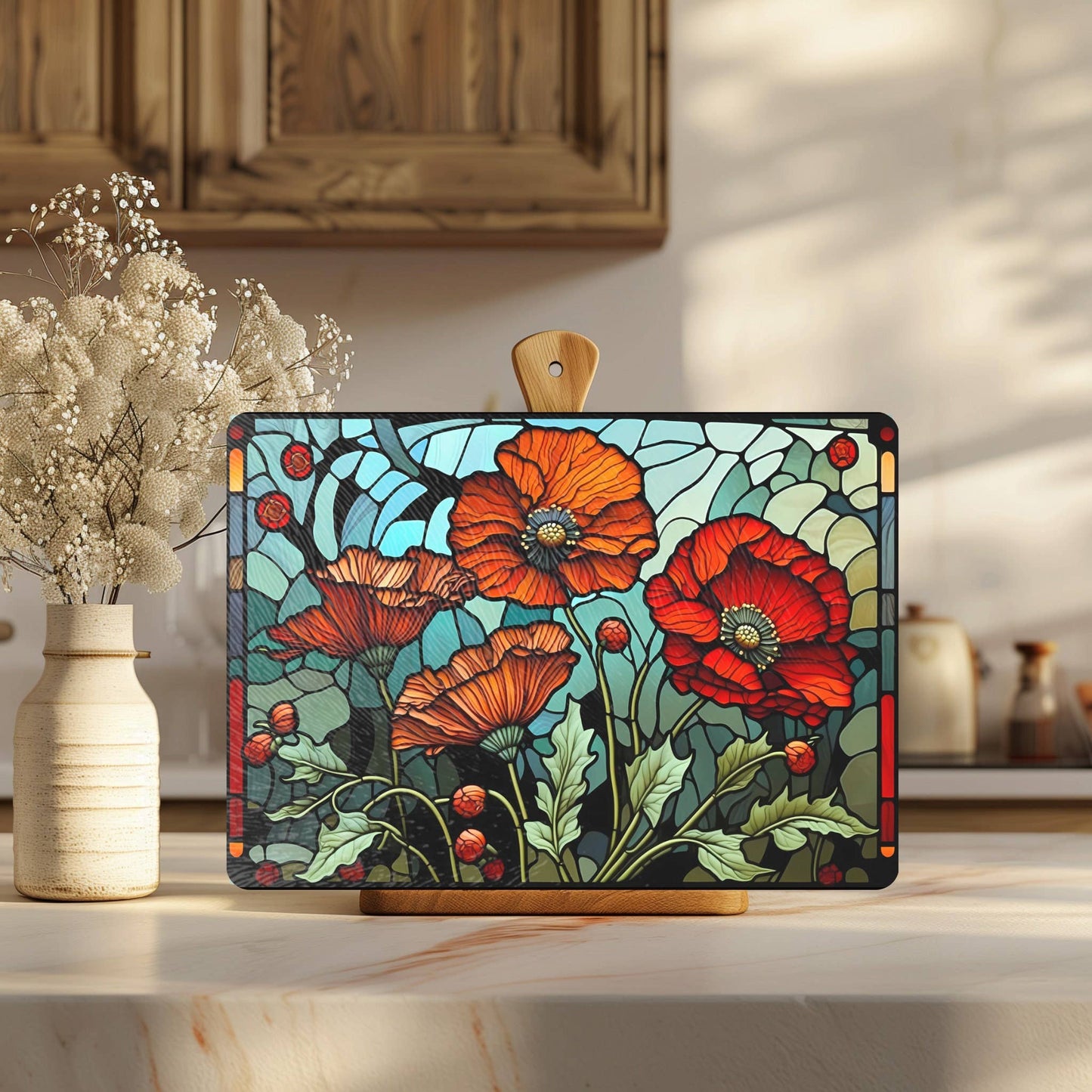 Fernville Creations - Floral Tempered Glass Cutting/Serving/Charcuterie Board: 12x15 Inch