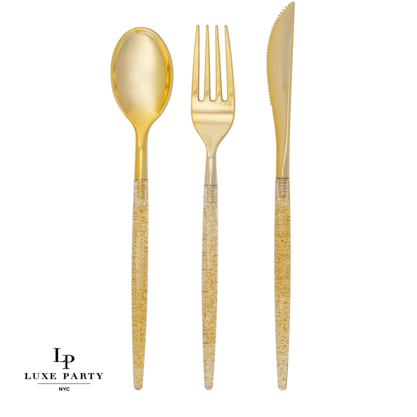 Luxe Party - Gold Glitter Plastic Cutlery Set | 32 Pieces