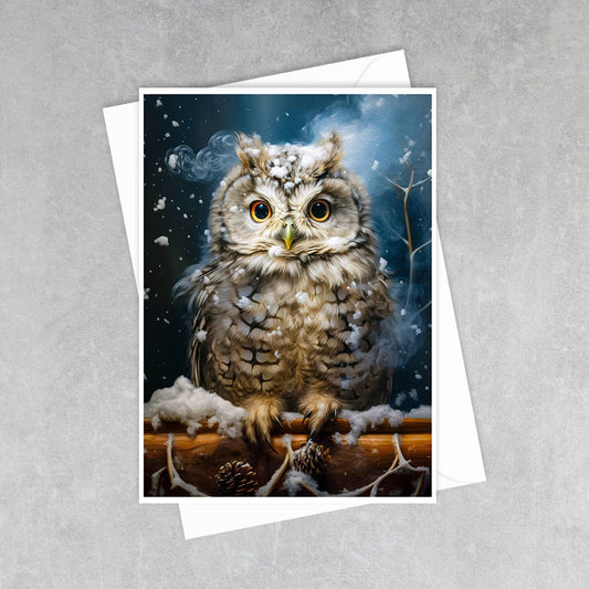 Salty Alyce - Snowy Owl on Winter Branch Greeting Card 55AS
