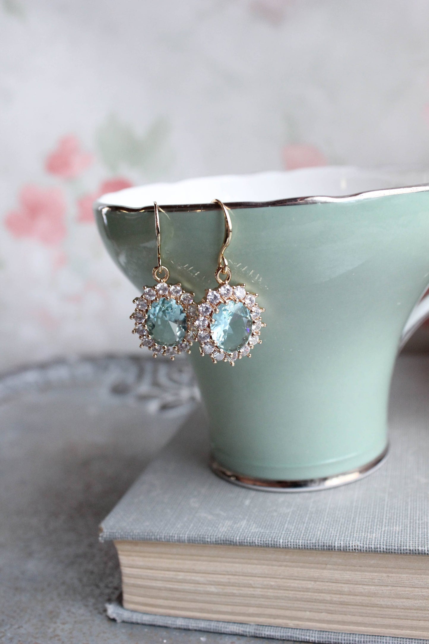 A Pocket of Posies - Aqua Glass Earrings