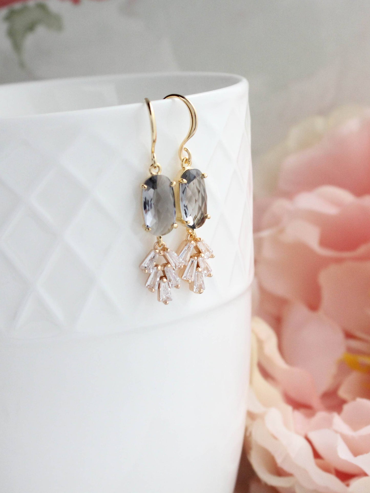 A Pocket of Posies - Art Deco Earrings | Sparkling Leaf Earrings (4 colors): Navy Blue