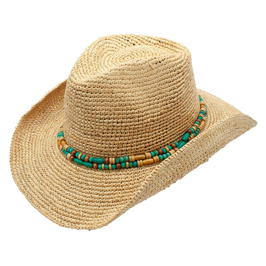 Peter Grimm - Francesca Straw Woven Beaded Band Cowboy Western Drifter Hat