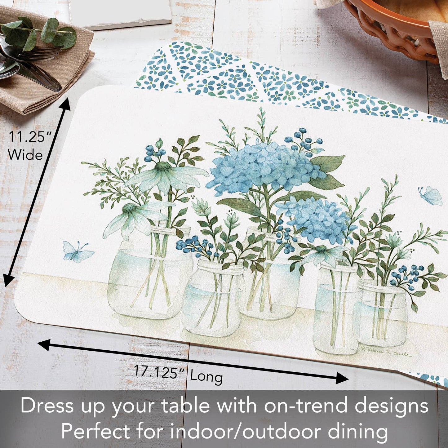 CounterArt/Highland Home/Thirstystone - Mason Jars & Florals Reversible Flexible Plastic Placemat