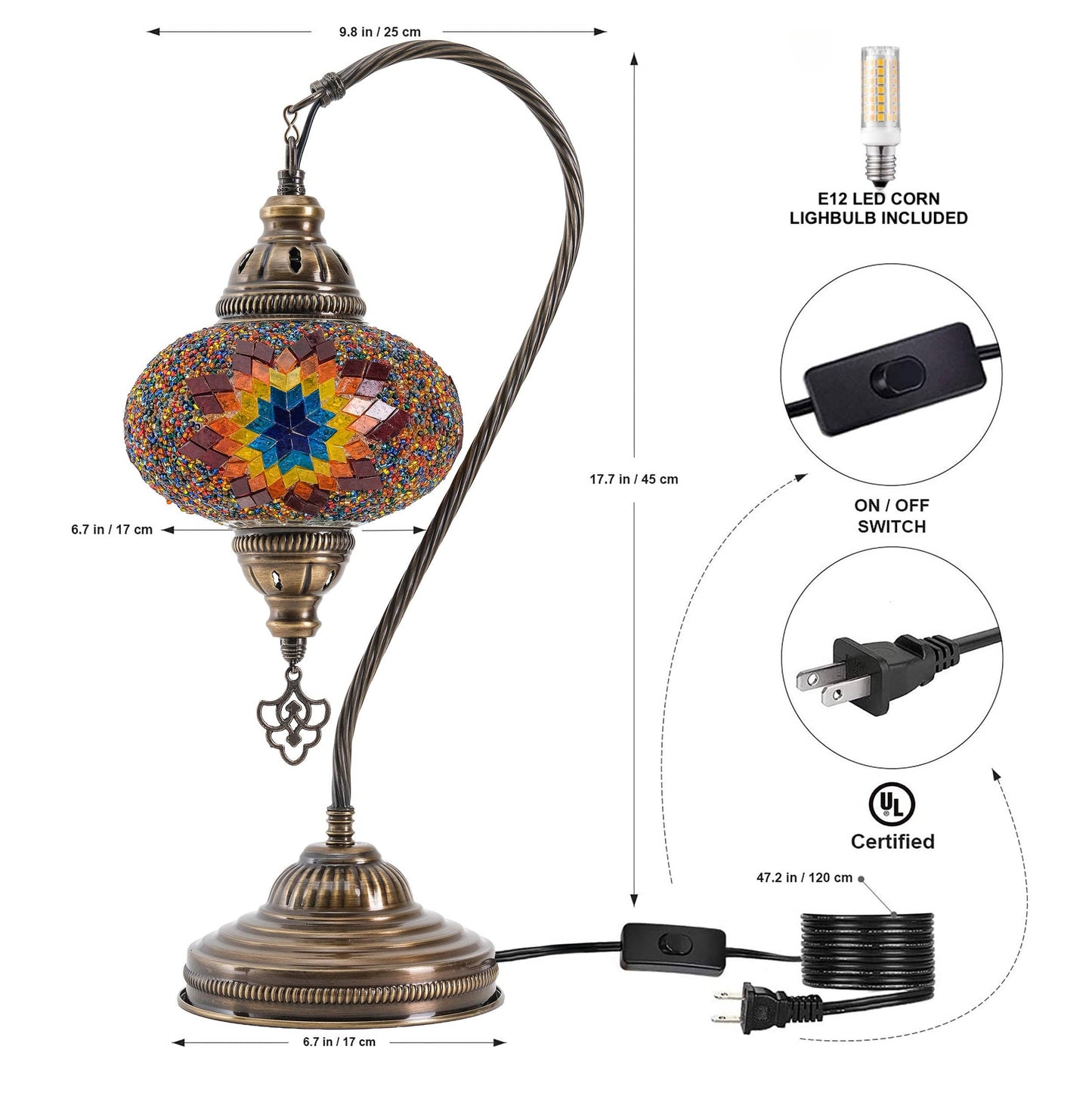 Mozaist LLC - Mozaist Handmade Turkish Mosaic Swan Table Lamp Fire Design