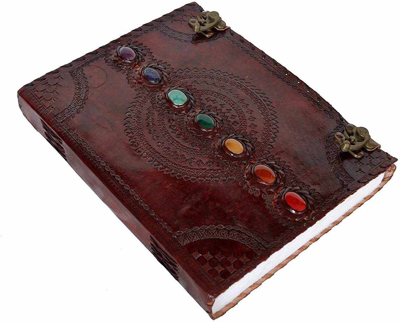 Immart Global LLC - Seven Chakra Leather Journal – Handmade Embossed Diary 13": Sky Blue / Unlined