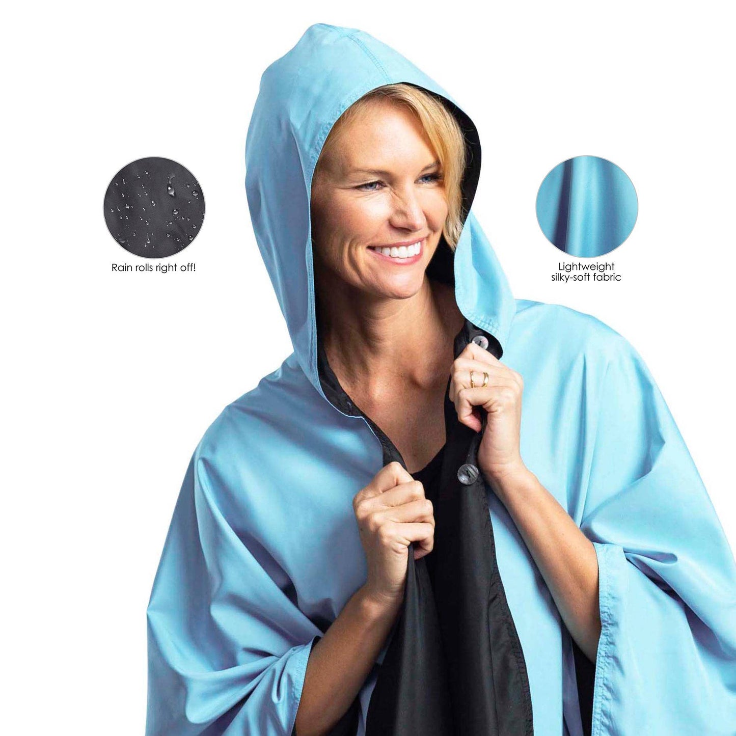 RainCaper - Black and Sky Blue Rain & Travel Cape