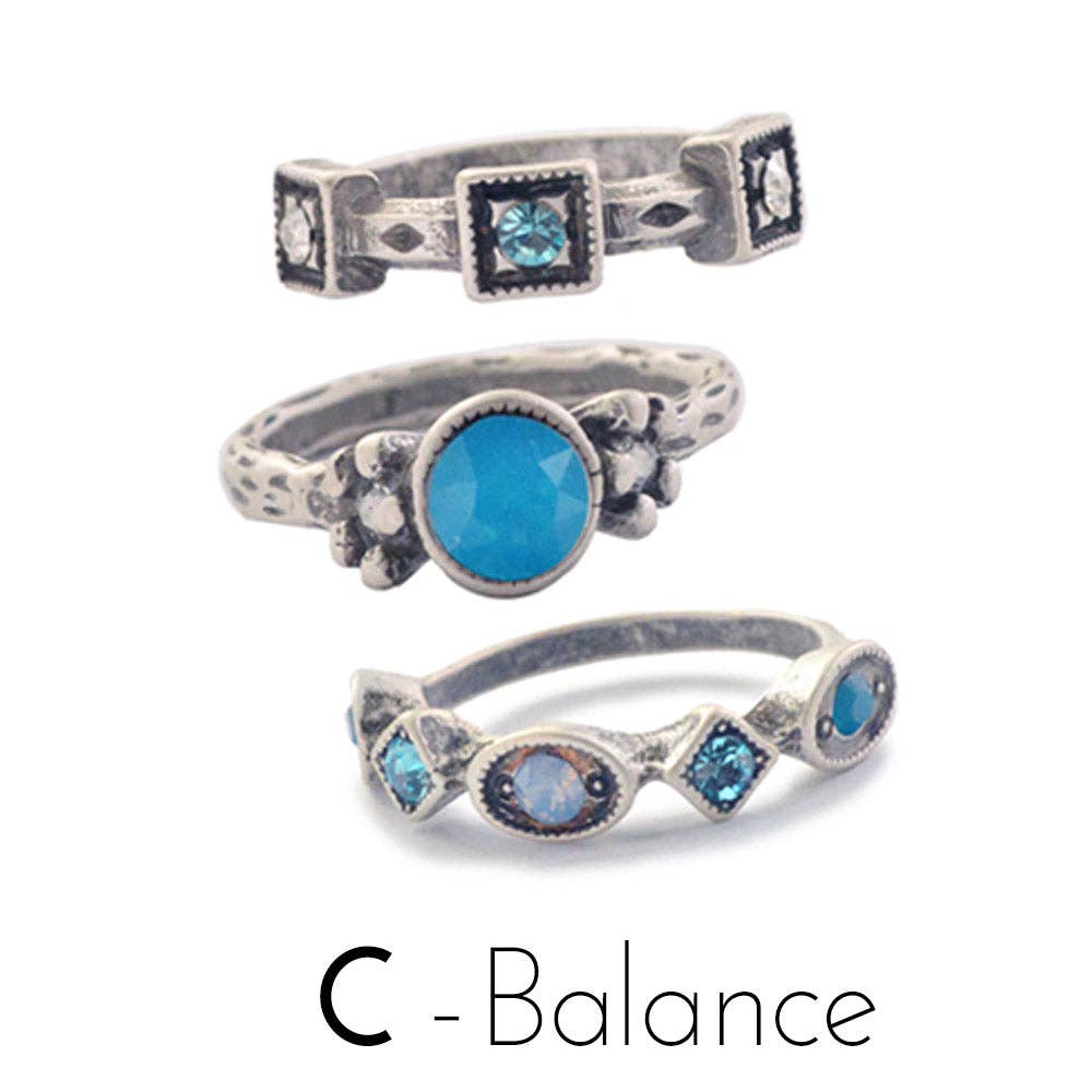 Sweet Romance Jewelry - Set of 3 Crystal Stack Rings R562: 8 / A - Clarity