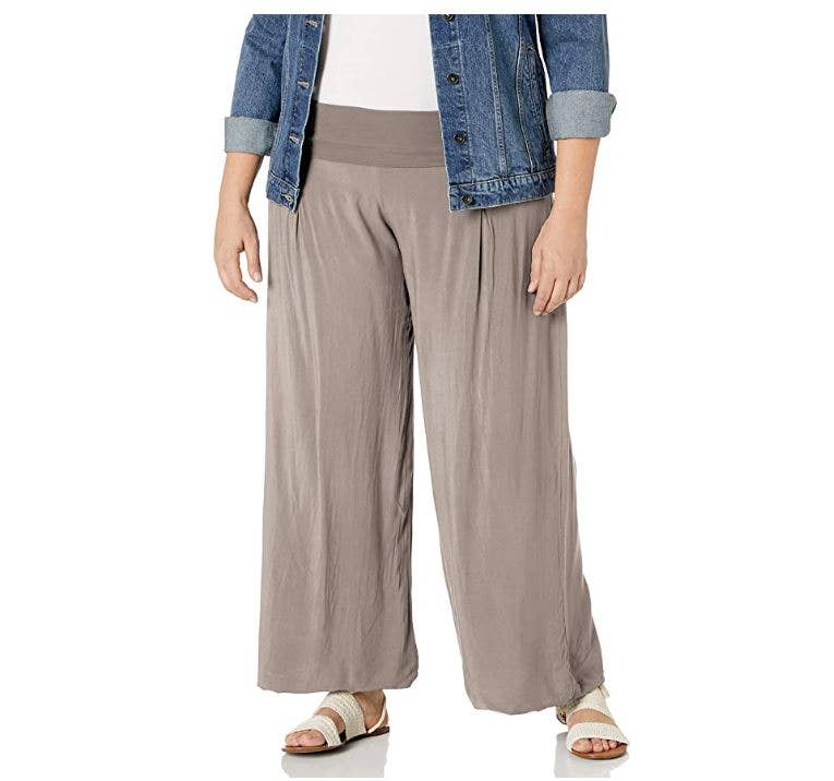 M Made In Italy - Plus Size Maxi Wide Leg Pant: Taupe / 1X