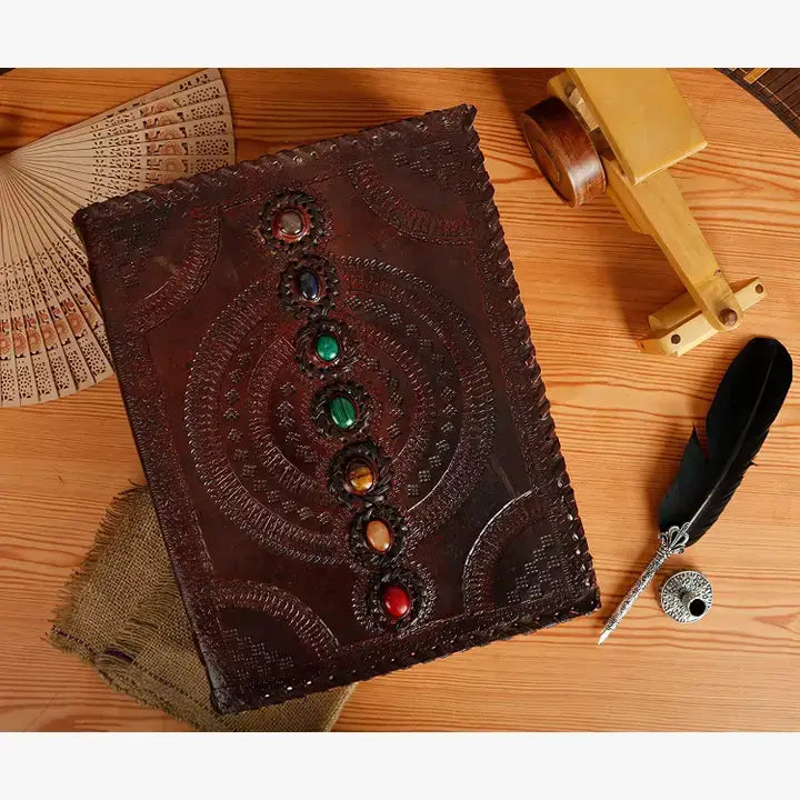 Immart Global LLC - Brown Seven Stone Leather Journal | 600 Pages Handmade Book: Brown / 600 Page Unlined