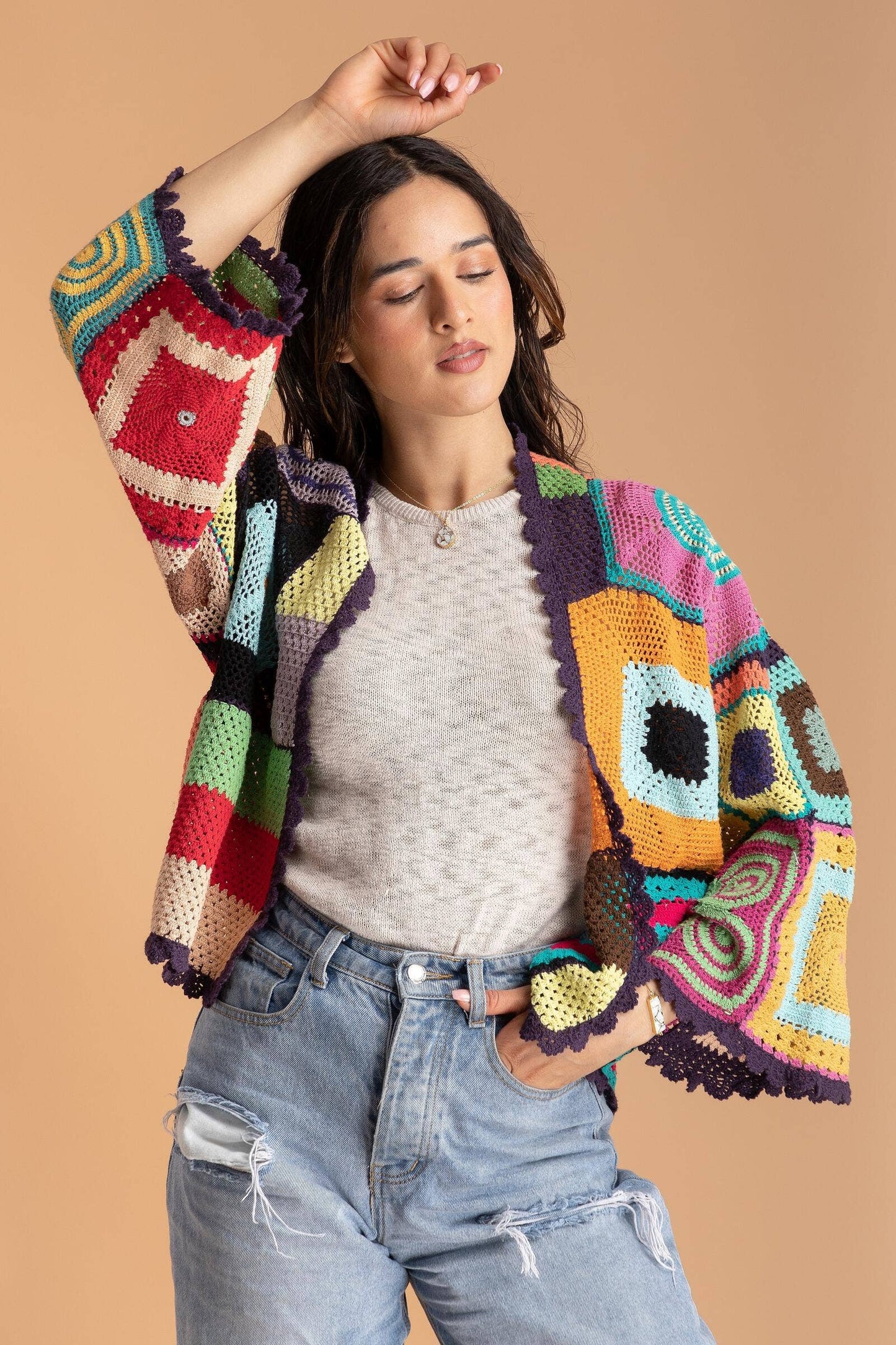 SAACHI - Willa Granny Hand Crochet Color Block Jacket