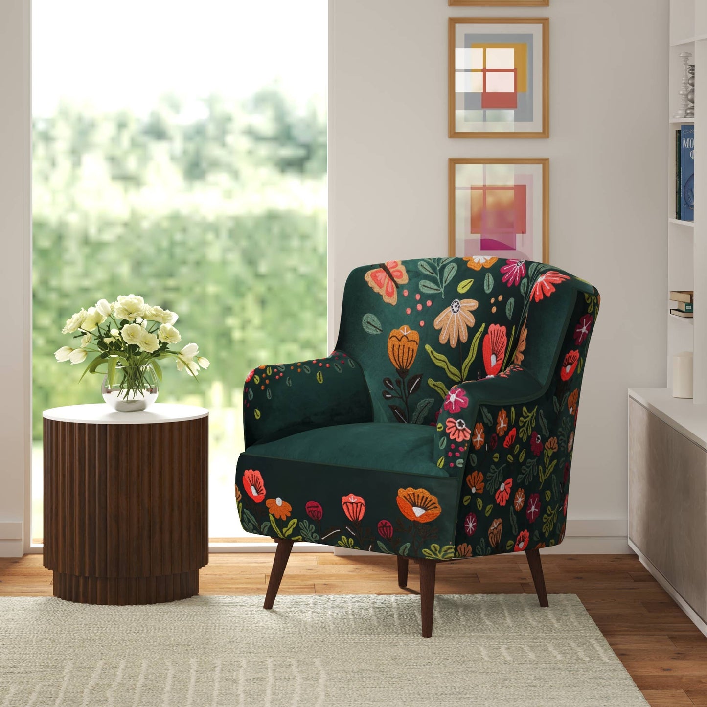 LR Home - Floral Bohemian Embroidered Handmade Accent Chair