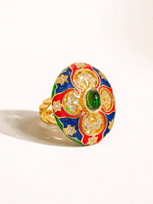 Flânerie by MAIQ - Darla 18K Gold Vintage Statement Oval Ring: Multi-Colored