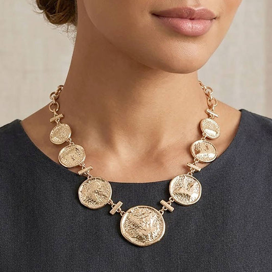 Sensibling Corp. - Bold Textured Disc Link Statement Necklace: Worn Gold