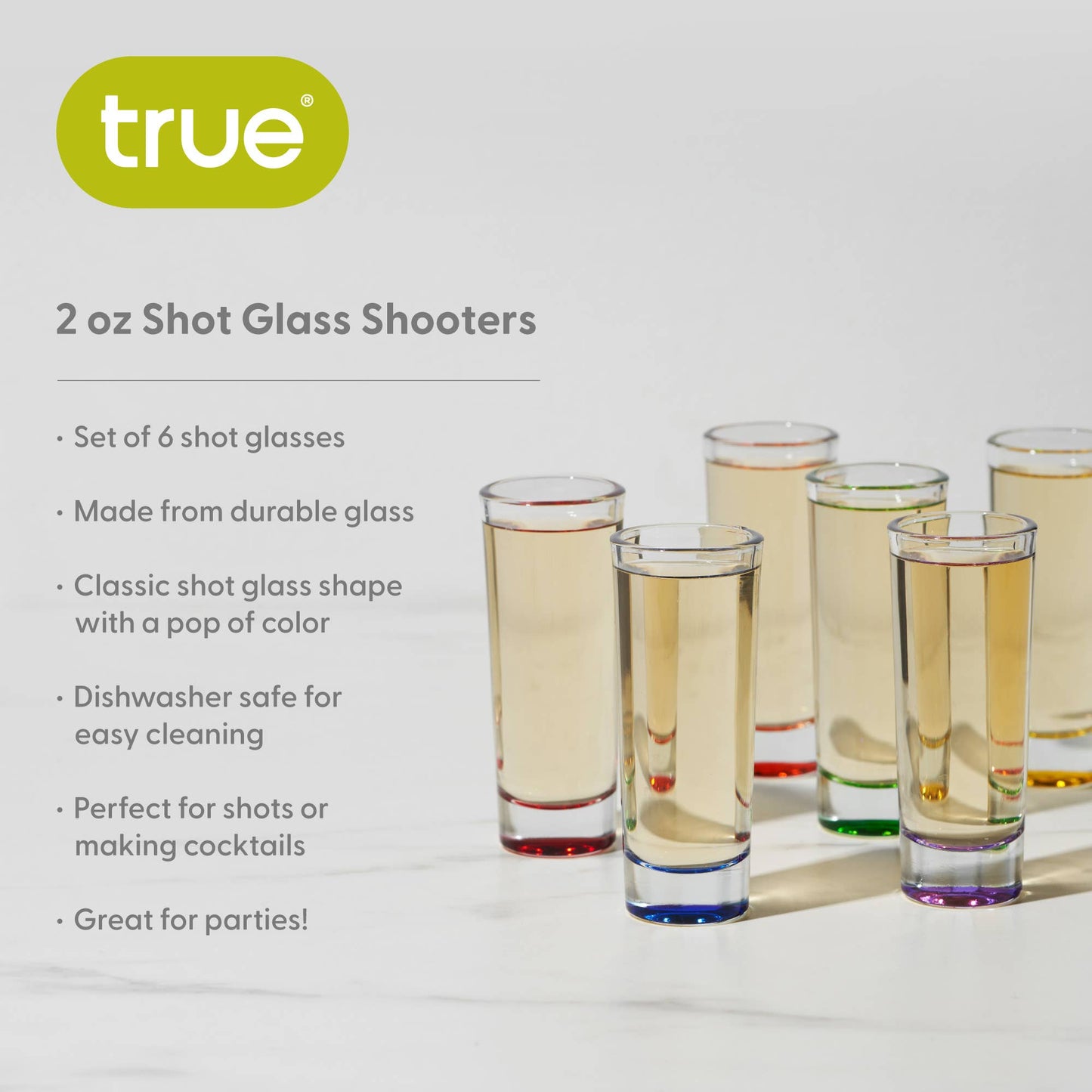 TRUE - Shooter Multi-Colored Glass Shot Glasses - 2 oz - Set of 6