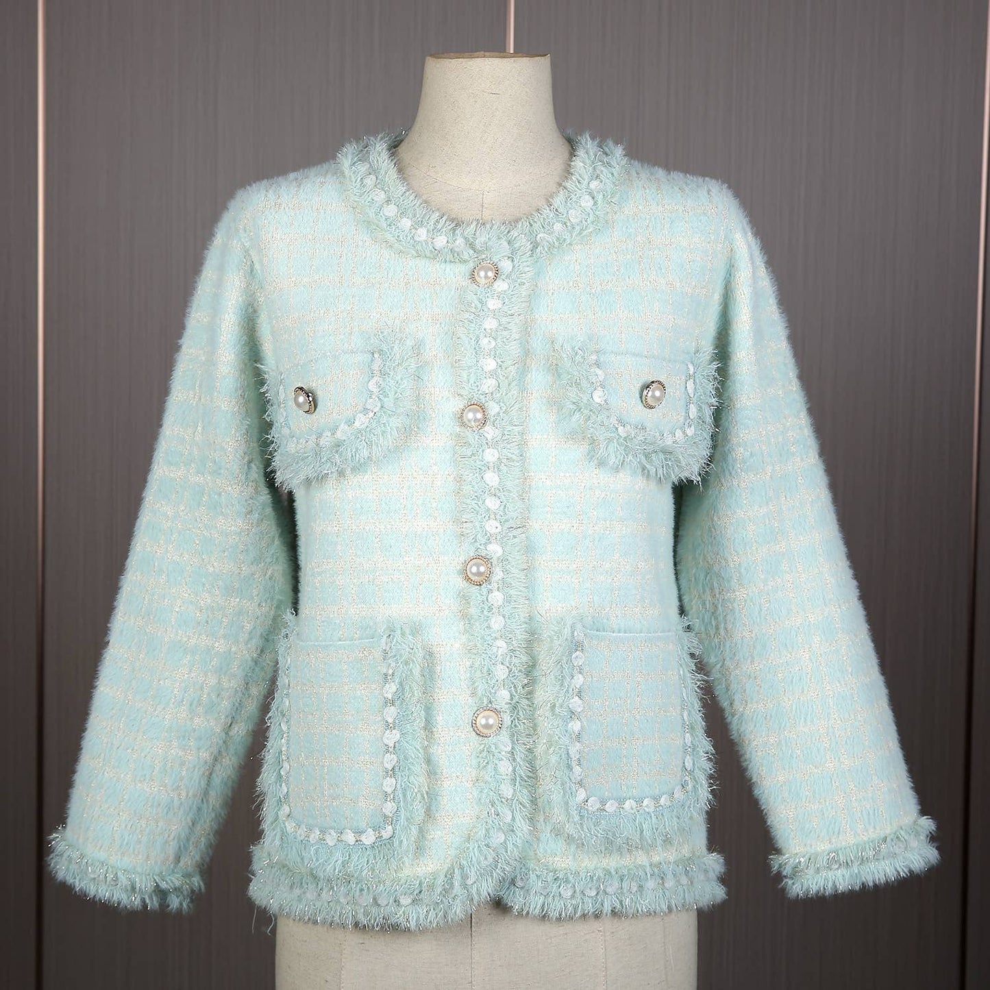 PEACH ACCESSORIES - SD187 Tweed soft cardigan: Black