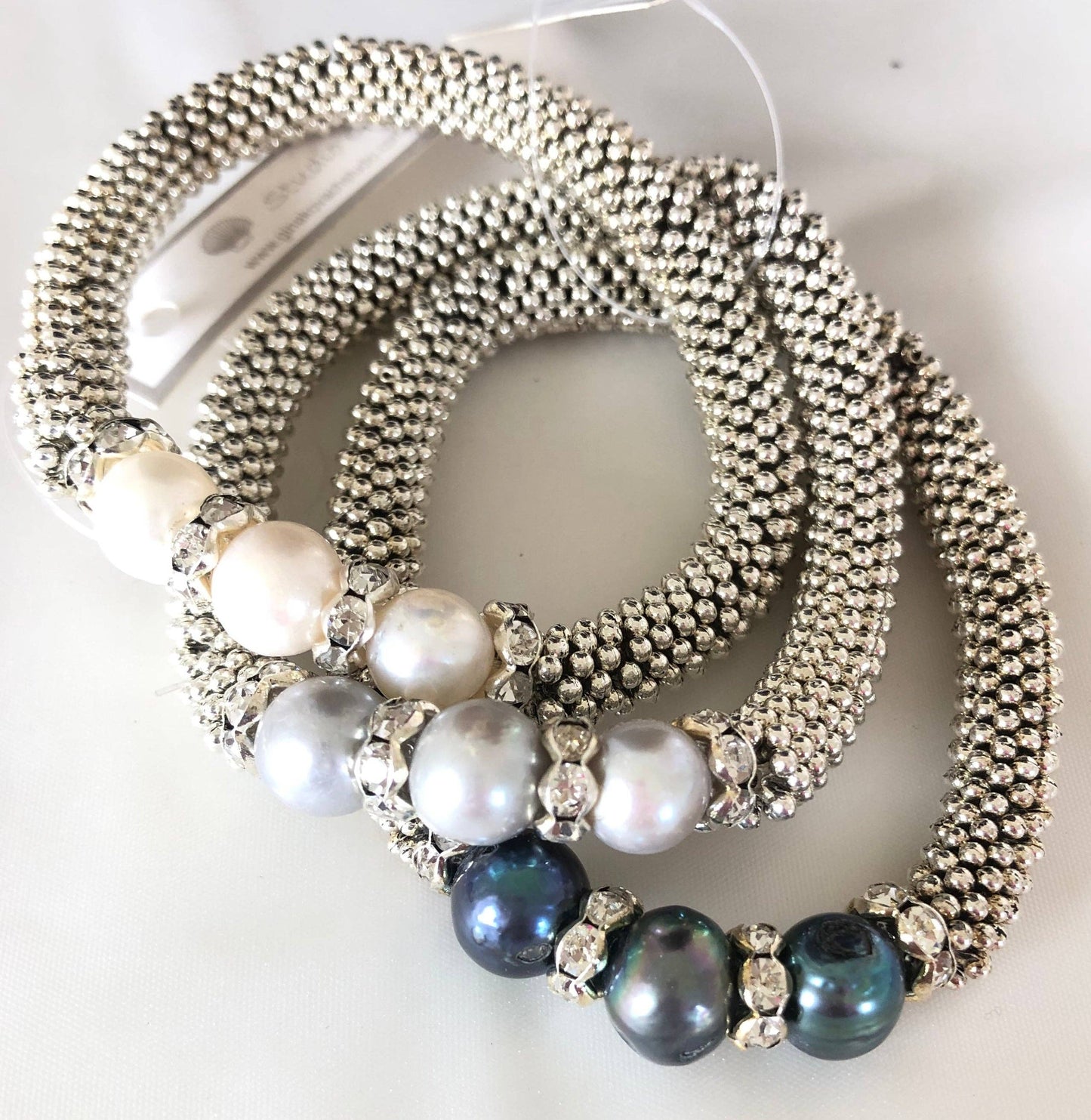 Studio G - #97B 3 Pearl Stretch Bracelet: Black