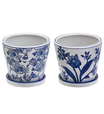 Napco - Blue/White Floral 2 Design Planters Classic  Item # 12608