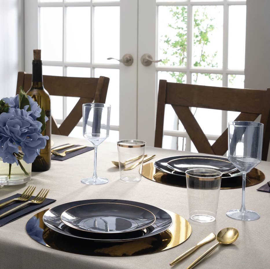 Luxe Party - Round Navy • Gold Plastic Plates | 10 Pack: 7.25" Appetizer Plates