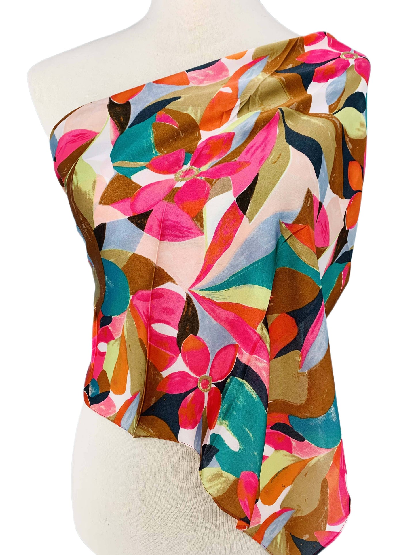 JC Sunny Fashion - JC0707004 Luxurious Silk-Feel Square Scarf--Fuchsia Floral