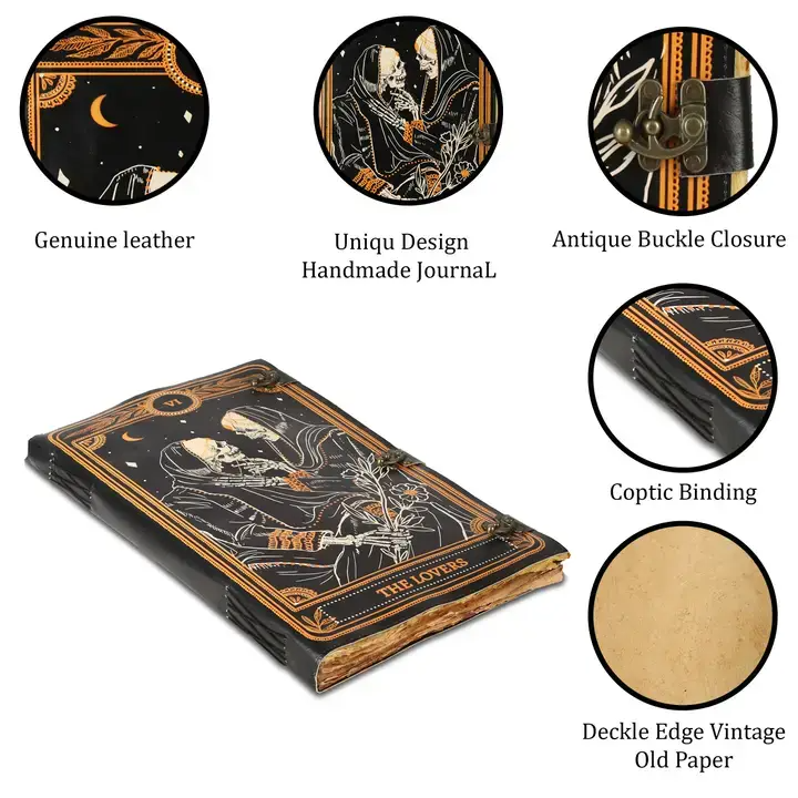 Tuzech Leather - Book of Spell LeatherBound Huge Journal Grimoire Print Diary: 22" Inch / Green Lady