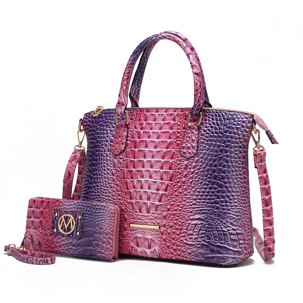 MKF Collection - Frankie Gradient Rainbow Faux Crocodile-Embossed with wallet: Turquoise