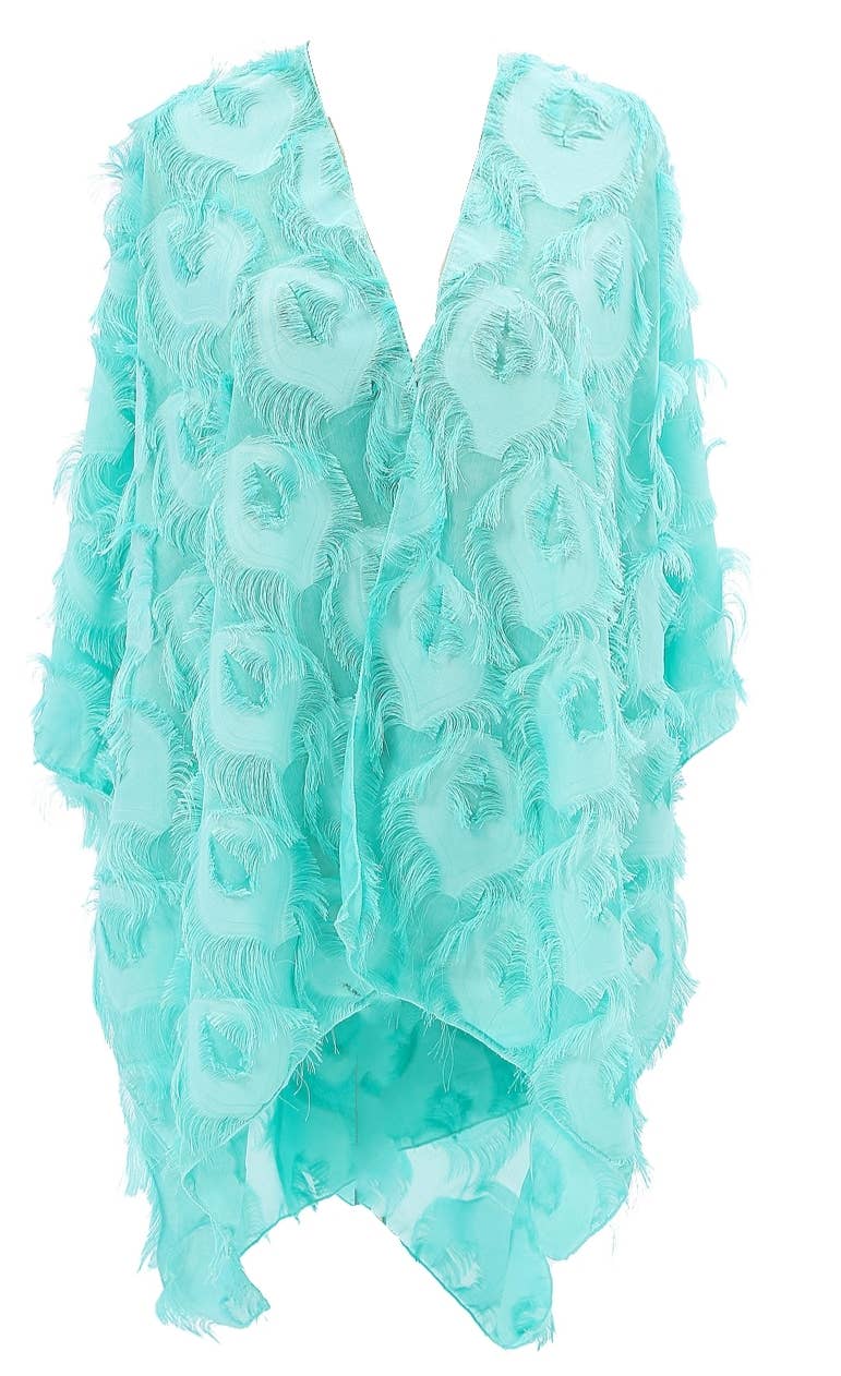 JC Sunny Fashion - Fringe Feather Detailed Lightweight Eyelash Kimono 11 colors: Aqua