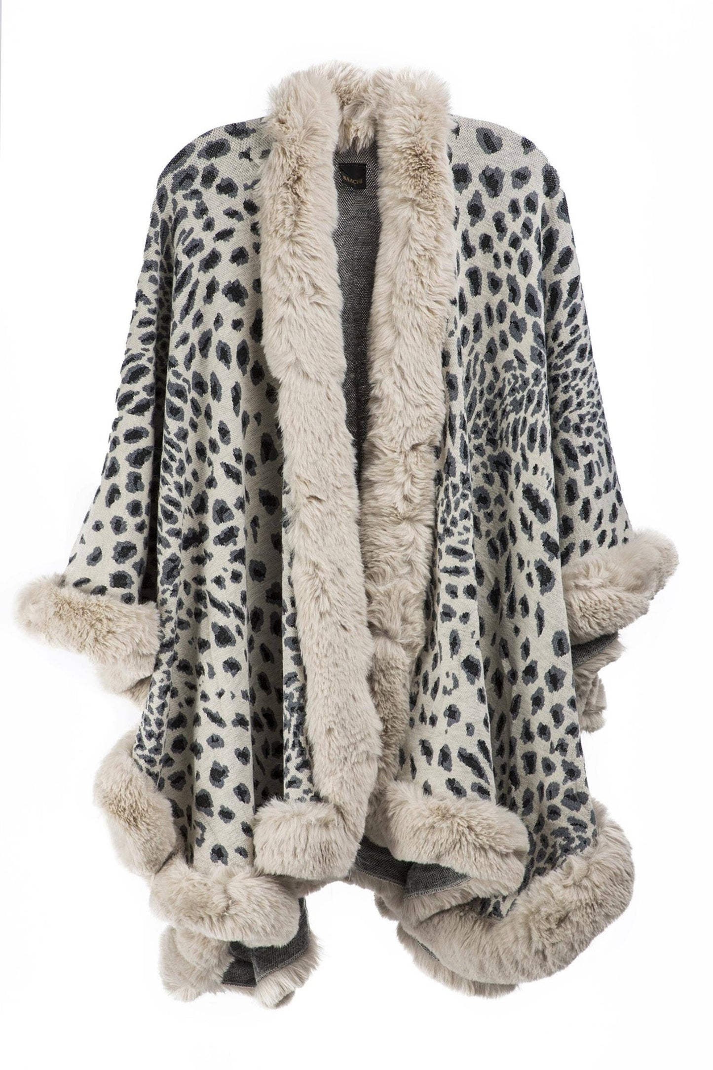 SAACHI - Faux Fur Cheetah Patterned Cape Kimono