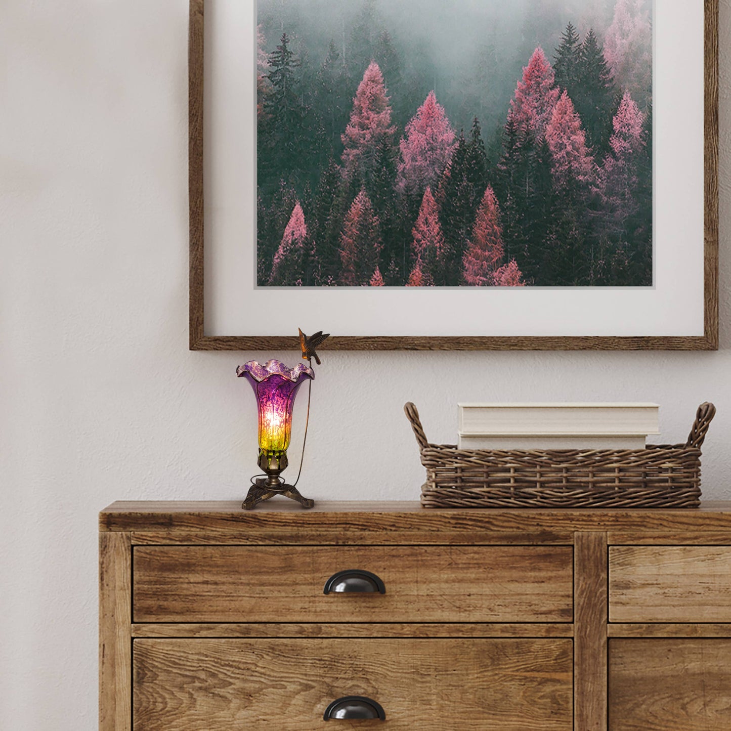 River of Goods - 10.25"H Hand Blown Mercury Glass Hummingbird Lily Lamp