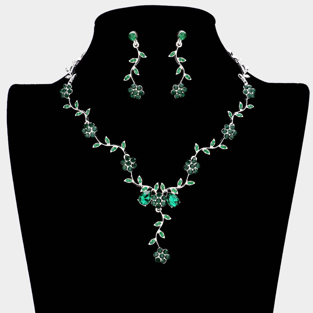 Sensibling Corp. - Flower Leaf Cluster Vine Rhinestone Necklace: Blue