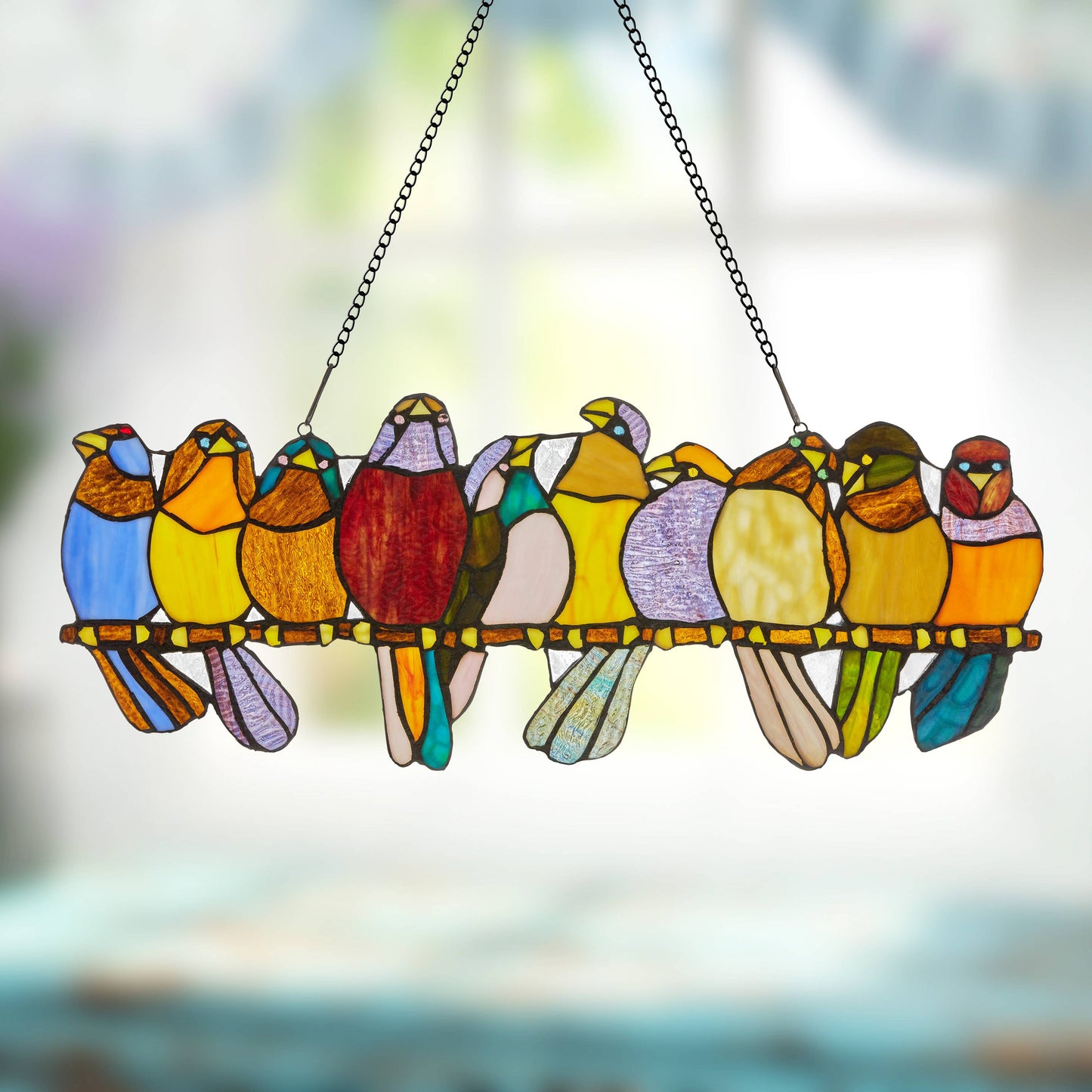 River of Goods - 9.5"H Marisol Multicolor Birds Stained Glass Window Panel