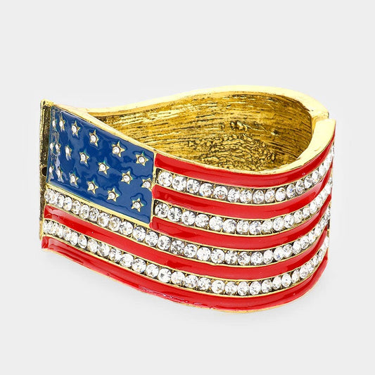 Sensibling Corp. - Crystal Rhinestone American Flag Hinged Bracelet
: Gold