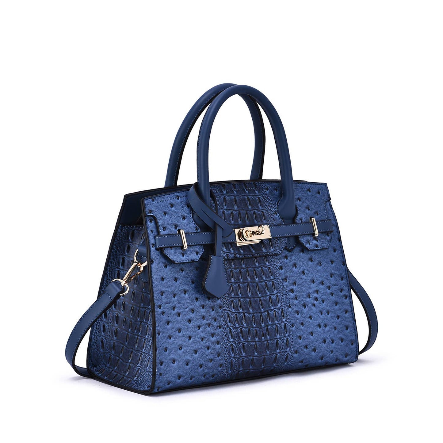 Mellow World - Virginia Ostrich Embossed Satchel: Navy