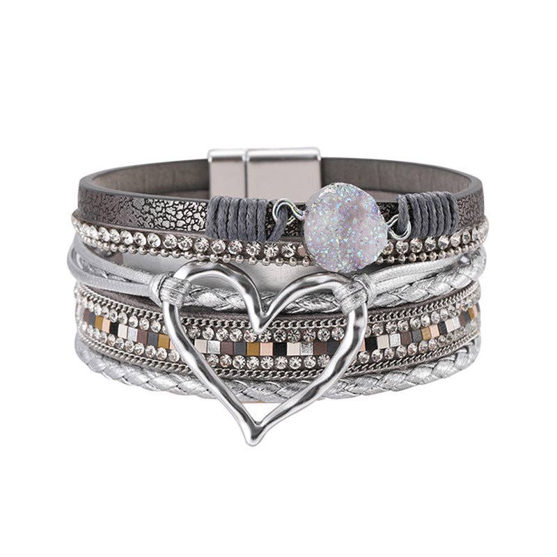 Mio Queena - Multi-Layer Heart Charm Bangle Bracelets - BJ/LB: Brown