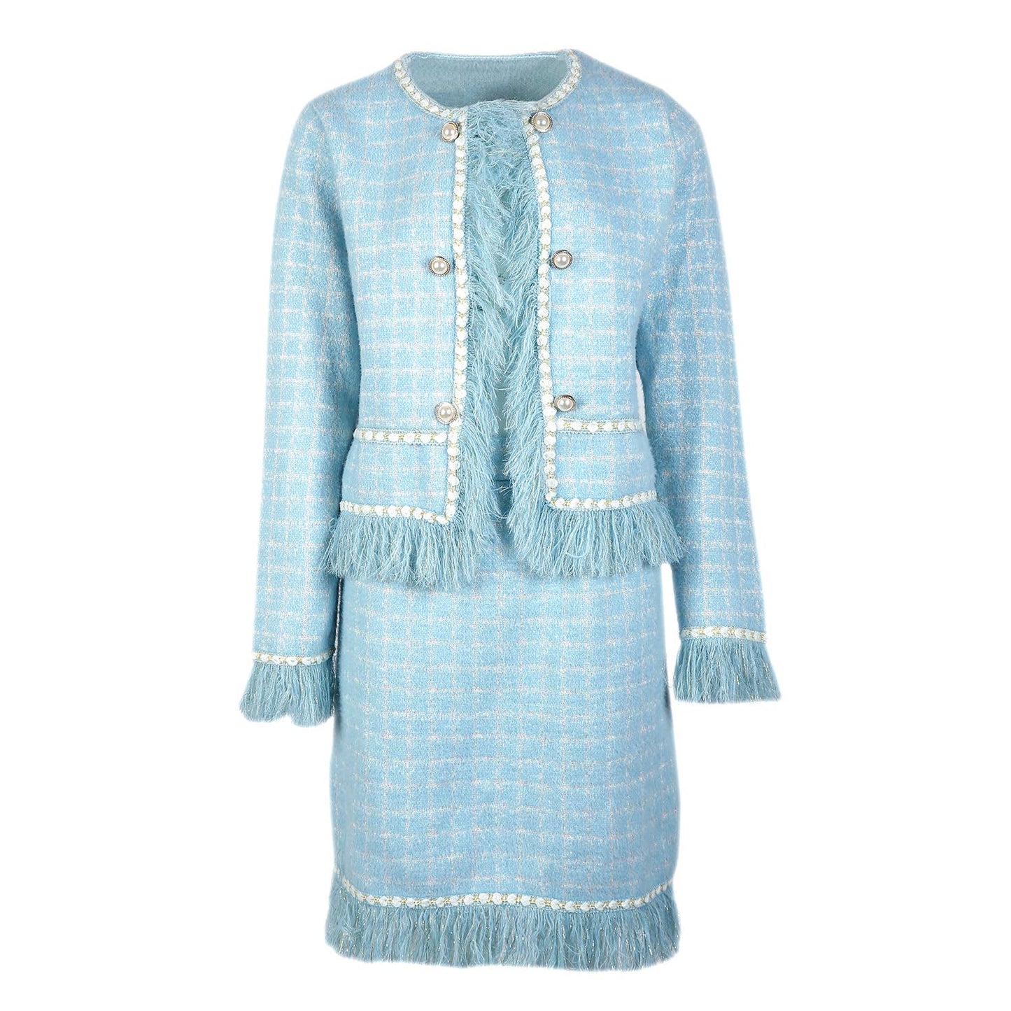 PEACH ACCESSORIES - SD194 Matching set soft cardigan and skirt in Blue