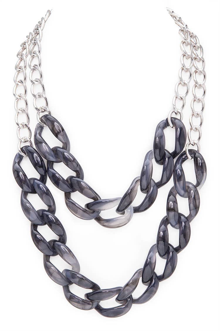 Artini Accessories - Resin Chain Link Layered Necklace: Black