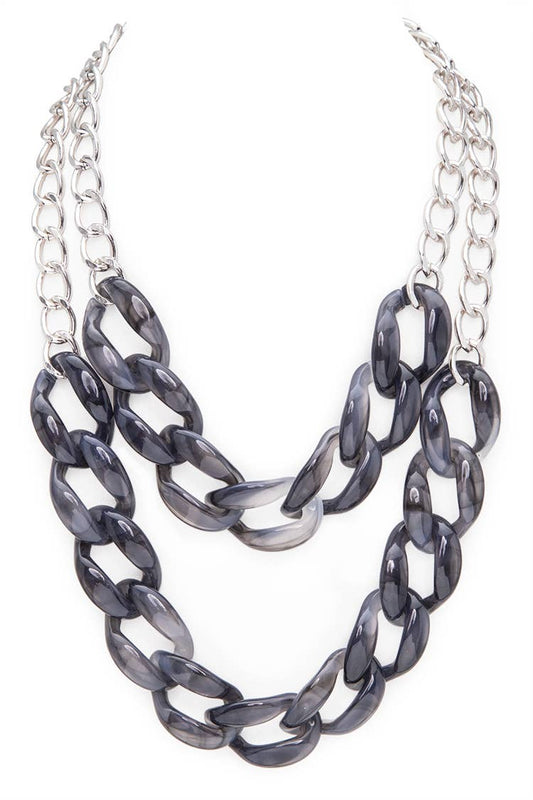 Artini Accessories - Resin Chain Link Layered Necklace: Black