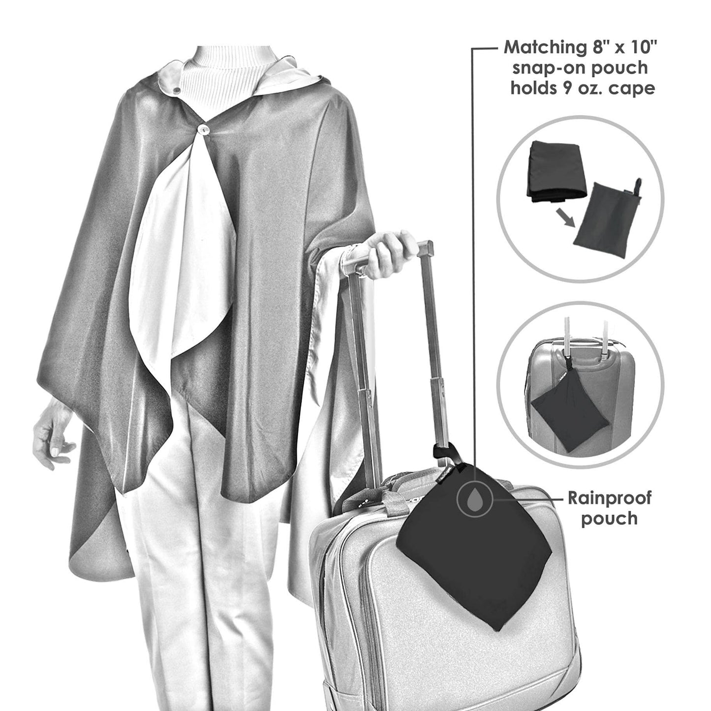 RainCaper - Black and White Houndstooth Rain Travel Cape