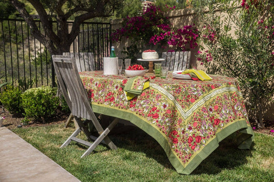Couleur Nature - Jardin Red & Green | French Tablecloths: 71" x 128"