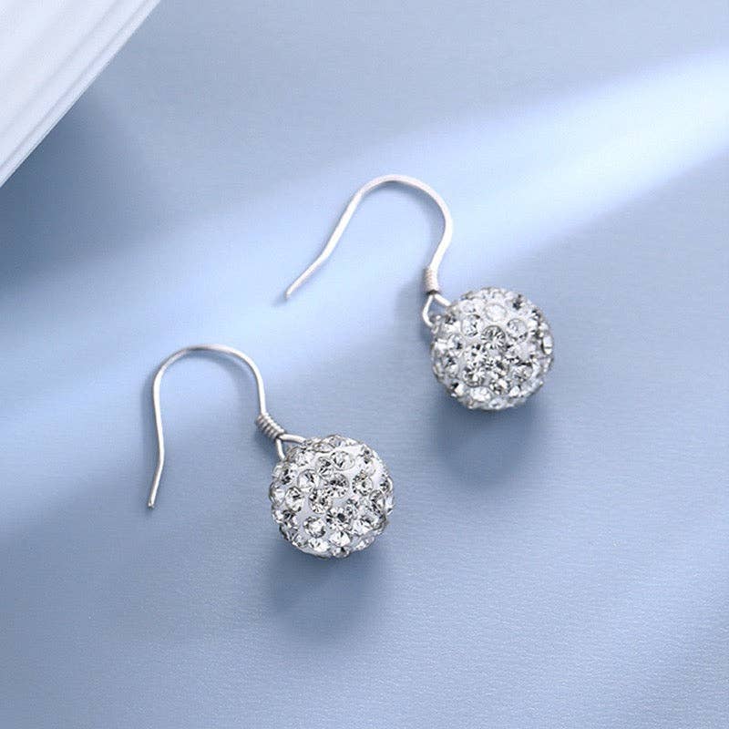 Haengseongworkshop - S925 Dangle 10mm Rhinestone Crystal Glass Beads Dangle Earrings