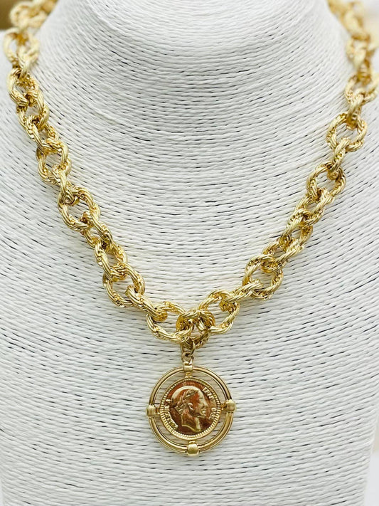 TWO FORTY TWO - VINTAGE - Twisted Link Coin Necklace (matte gold) NK510