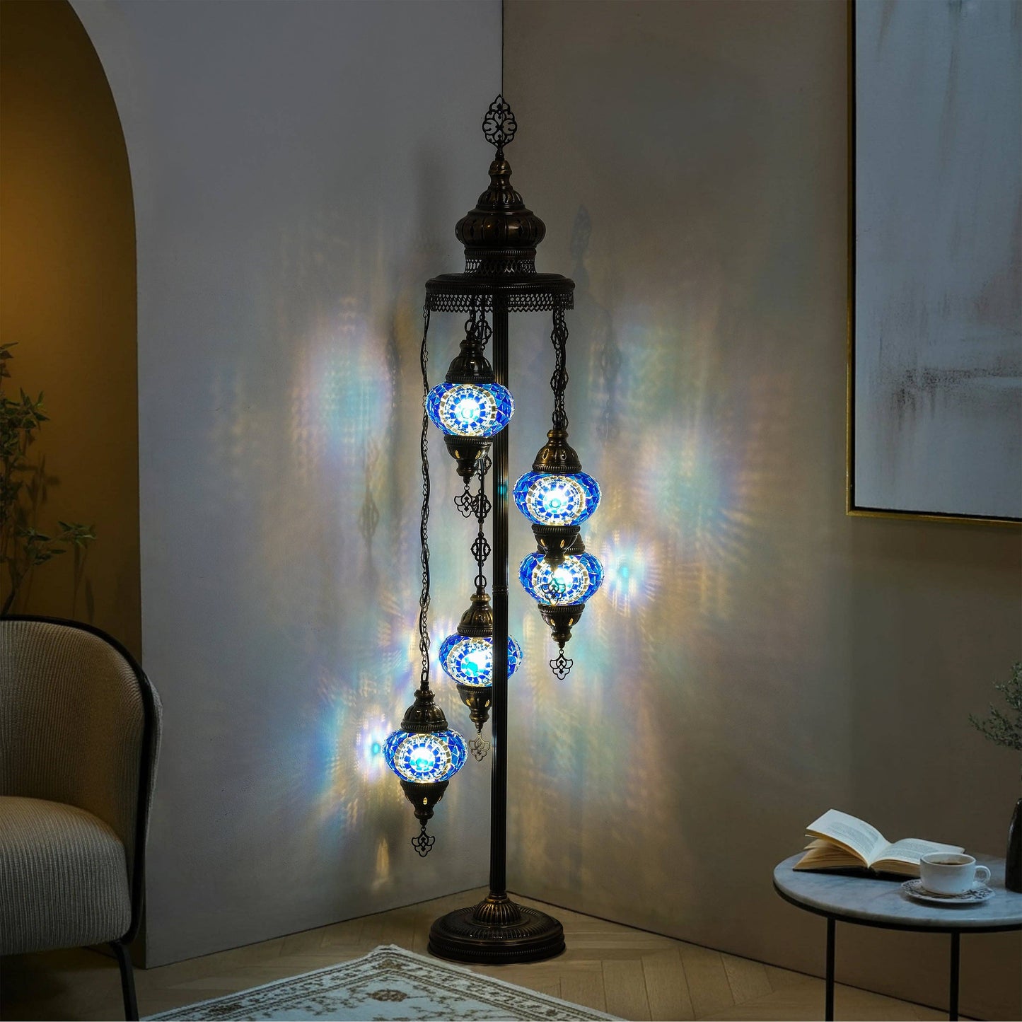 Mozaist - 5-Globe Turkish Mosaic Floor Lamp (Blue)